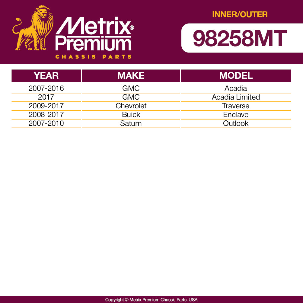 Metrix Premium 4 PC Inner Tie Rod End and Outer Tie Rod End Kit 98258MT OEM fit auto parts fitment compability