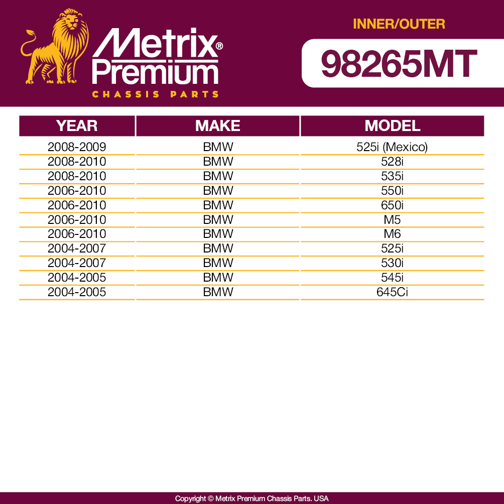 Metrix Premium 4 PC Inner Tie Rod End and Outer Tie Rod End Kit 98265MT OEM fit auto parts fitment compability
