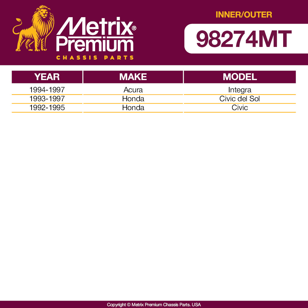 Metrix Premium 4 PC Inner Tie Rod End and Outer Tie Rod End Kit 98274MT OEM fit auto parts fitment compability