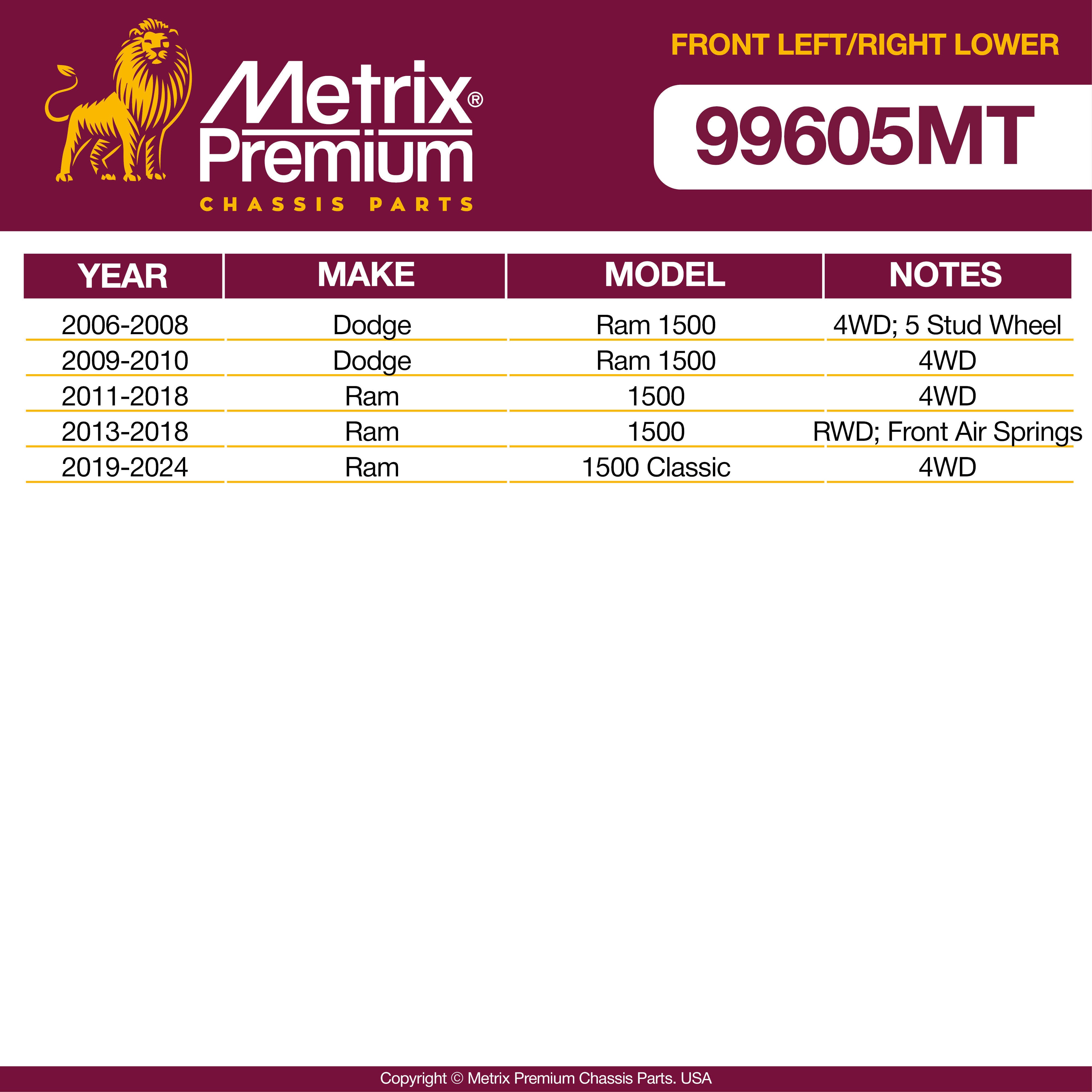 2 PC Front Left Lower and Front Right Lower Control Arm and Ball Joint Assembly Kit  99605MT