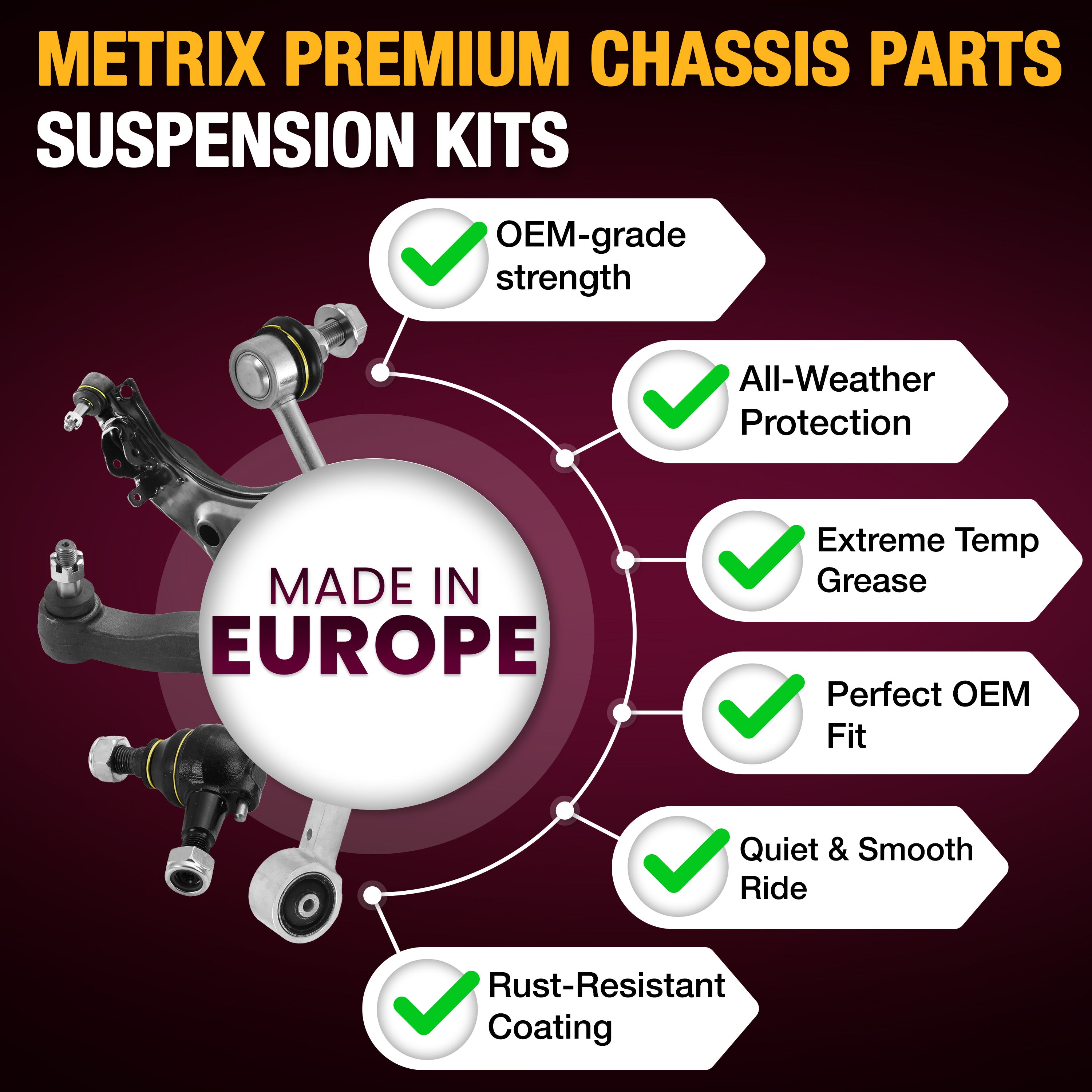 Metrix Premium 4 PC Front Upper Control Arm and Outer Tie Rod End Kit 96466MT spare car parts
