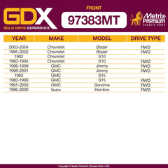 GDX Metrix Premium 4 PCS L/R Front Stabilizer Bar Link and Front Stabilizer Bar Bushing Kit K700432, K700538, K6437 Fits Chevrolet Blazer, S10, GMC Jimmy, Sonoma RWD, Isuzu Hombre - Metrix Premium Chassis Parts