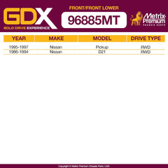 GDX Metrix Premium 4PCS L/R Front Stabilizer Bar Link and L/R Front Lower Ball Joint K700432, K700538, K9609 Fits Nissan Pickup, Nissan D21 - Metrix Premium Chassis Parts