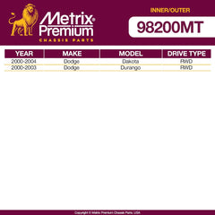 Metrix Premium 4 PCS Inner and Outer Tie Rod End Kit EV406, ES3571 Fits 2000-2004 Dodge Dakota RWD, 2000-2003 Dodge Durango RWD - Metrix Premium Chassis Parts