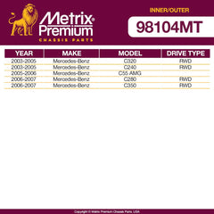 Metrix Premium 4 PCS Inner and Outer Tie Rod End Kit EV80974, ES80687, ES80688 Fits 03-05 Mercedes-Benz C320 RWD, 03-05 C240 RWD, 05-06 C55 AMG, 06-07 C280 RWD, 06-07 C350 RWD - Metrix Premium Chassis Parts