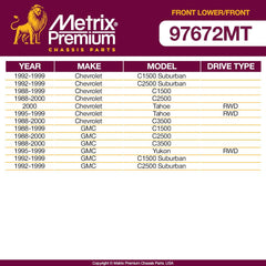 Metrix Premium 4PCS Front L/R Lower Control Arm and Front L/R Stabilizer Bar Link Kit RK620299, RK620298, K700532 Fits Chevrolet C1500 Suburban, C2500 Suburban, GMC C1500, C2500, C3500, Yukon RWD - Metrix Premium Chassis Parts