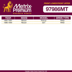 Metrix Premium 4PCS Upper and Lower Ball Joint Kit Fits K9609, K9022 1995-1997 Nissan Pickup RWD, 1986-1994 Nissan D21 RWD - Metrix Premium Chassis Parts