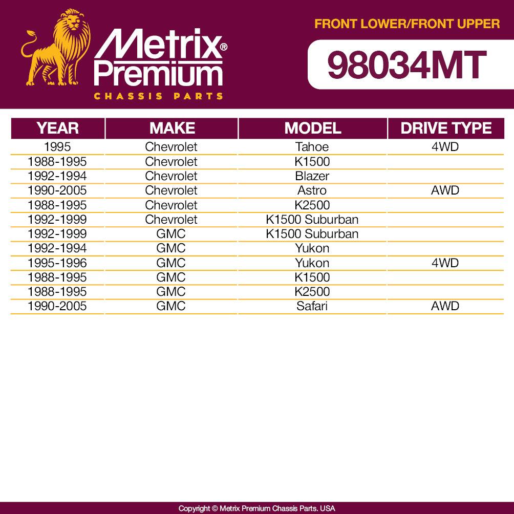Metrix Premium 4PCS Upper Lower Ball Joint Kit Fits K6291, K6292 95 Chevrolet Tahoe 4WD 5.7L, 88-95 K1500, 92-94 Blazer, 90-05 Astro AWD, 88-95 K2500, 92-99 K1500 Suburban, 92-99 GMC K1500 Suburban - Metrix Premium Chassis Parts