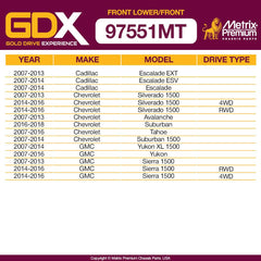 Metrix Premium GDX 4PCS Front L/R Lower Control Arm and Front L/R Stabilizer Bar Link Kit RK620888, RK620889, K700432, K700538 Fits Cadillac Escalade EXT, Chevrolet Silverado 1500, GMC Yukon - Metrix Premium Chassis Parts