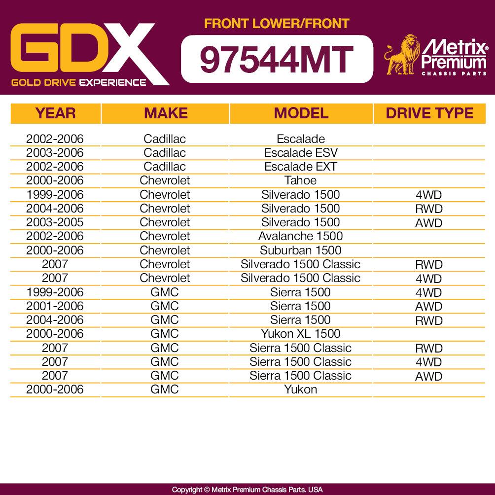 Metrix Premium GDX 4PCS Front L/R Lower Control Arm and Front L/R Stabilizer Bar Link Kit RK621356, RK621355, K700539, K80631 Fits Chevrolet Silverado 3500, Tahoe, GMC Sierra 2500 4WD, Hummer H2 - Metrix Premium Chassis Parts